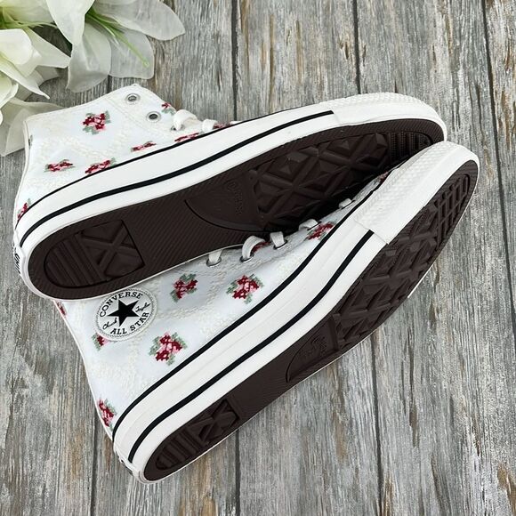 Chuck Taylor All Star Rose Cross Stitch Sneakers Shoes Size 8 - Picture 8 of 11